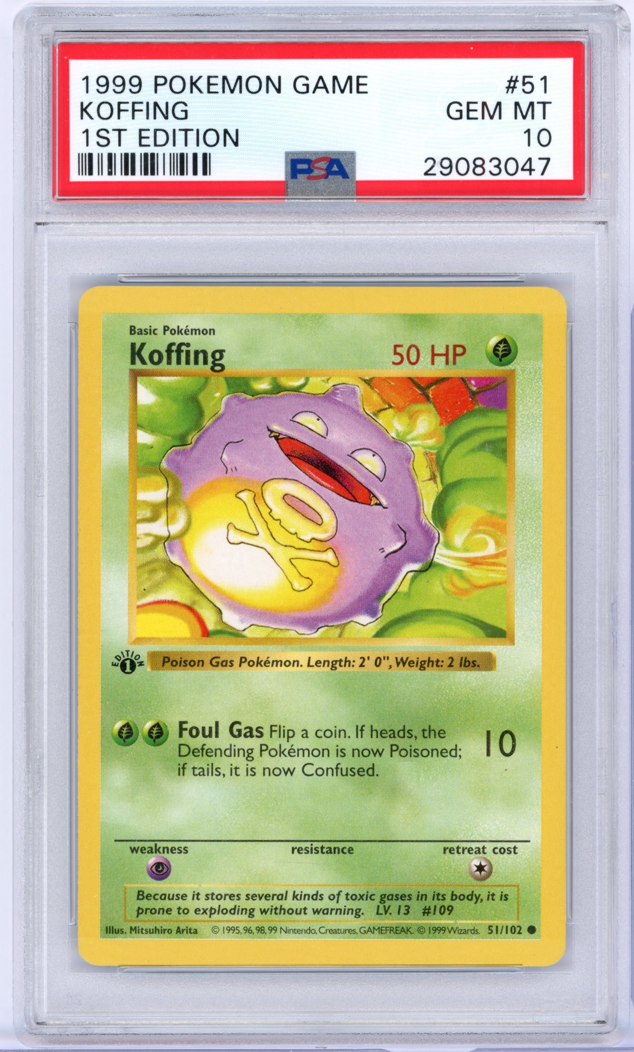 PSA 10 Koffing #51 1st Edition Shadowless Base Set
