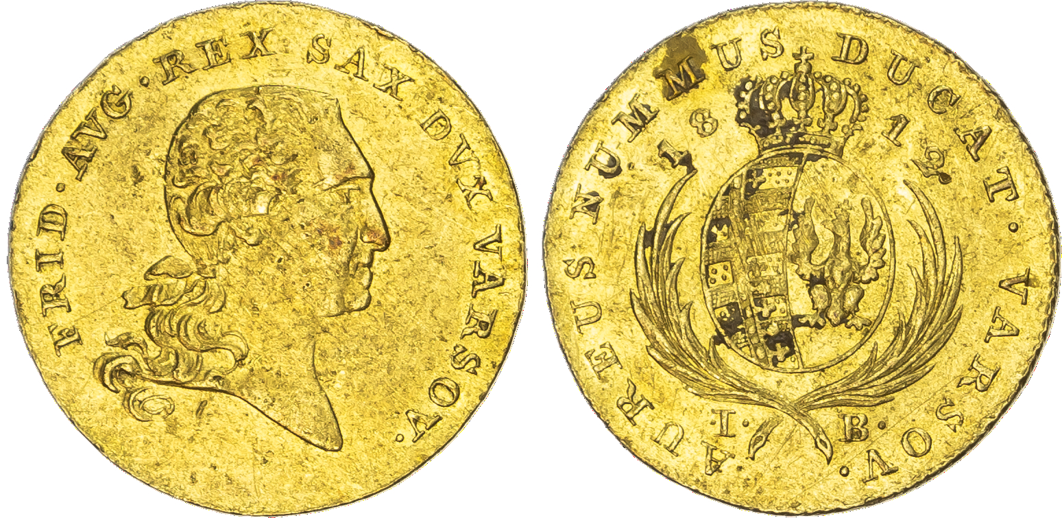 Poland, Duchy of Warsaw, Friedrich August I (1807‑1815), gold Ducat, 1812 IB, Warsaw, 3.51g.