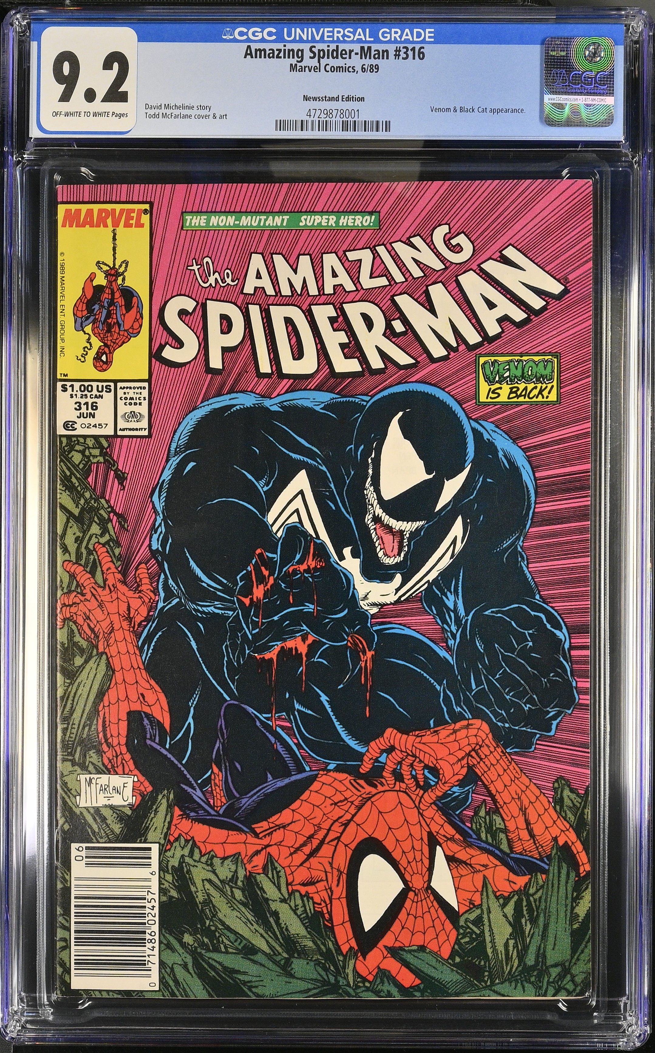 The Amazing Spider-Man #316 CGC 9.2 1st Venom Cover Newsstand Edition (Marvel Comics, 1989) Off-White to White Pages