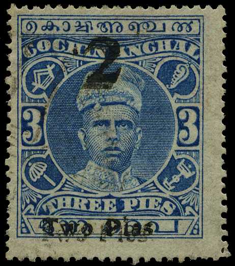 1922-29 '1st Raja' 2p on 3p blue surcharge...