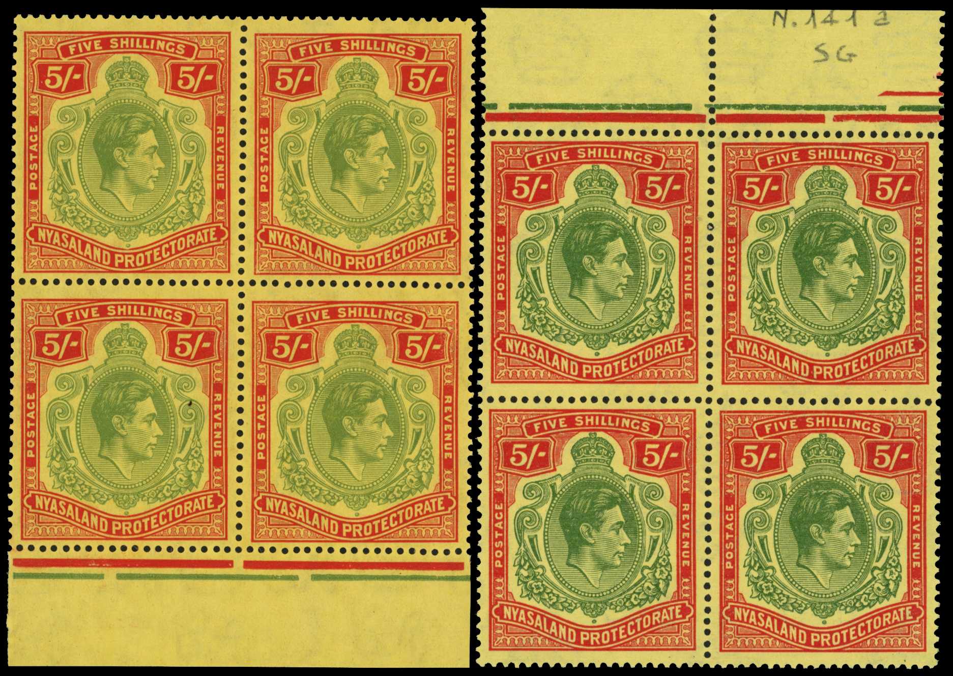 1938 and 1944 5/- blocks, the former...