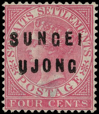 1882 4c rose overprinted Types 12 and 14, unused, no gum and thinned. SG...