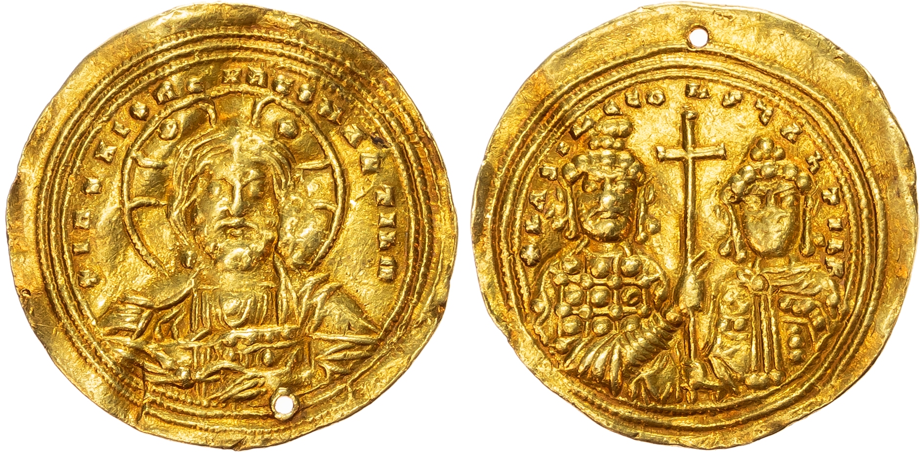 Basil II, with Constantine IV (AD 976-1025) AV Histamenon, Constantinople, AD 1005-1025, 4.37g. 
