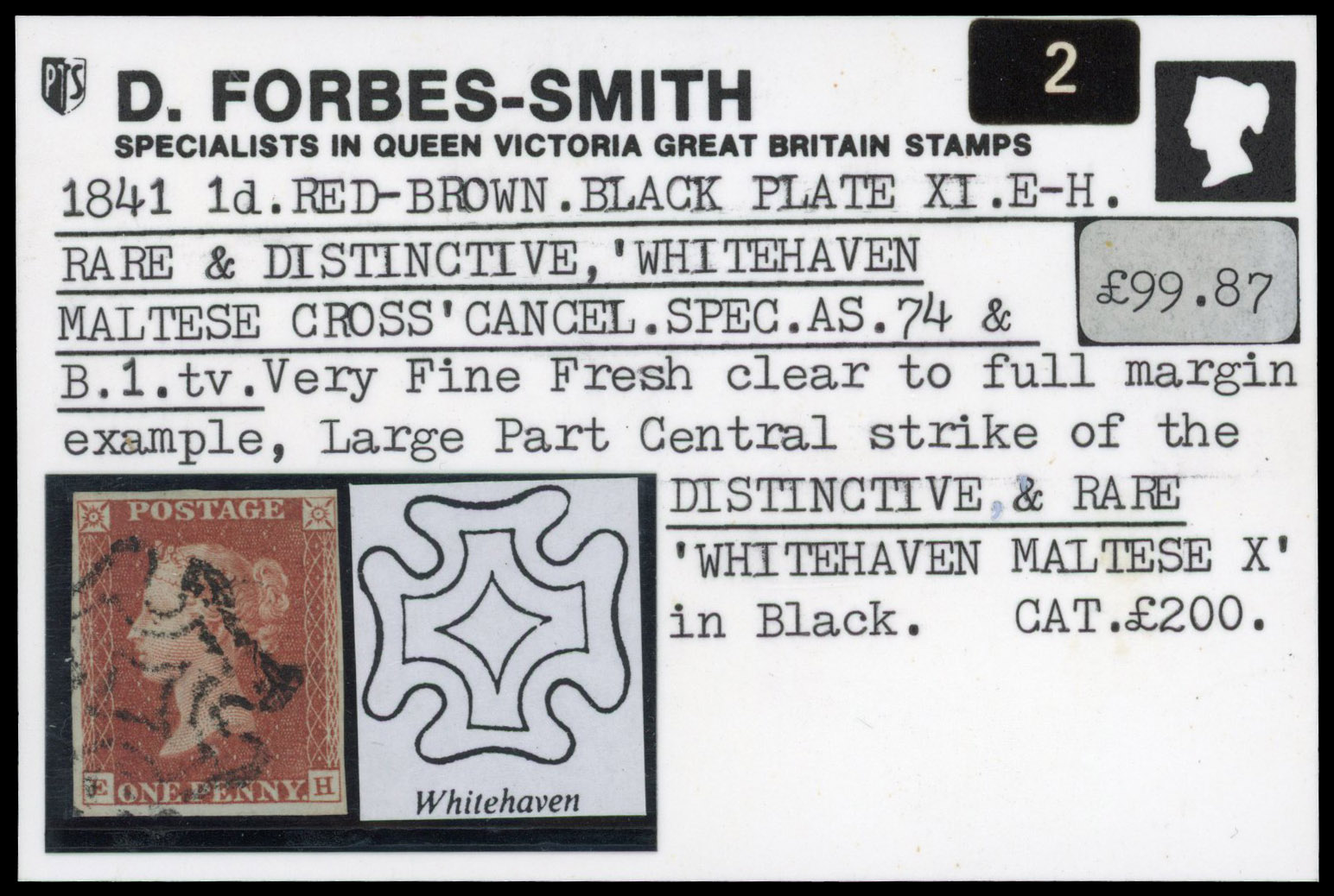 1841 1d red-brown, plate 11 (EH), close to good margins, cancelled