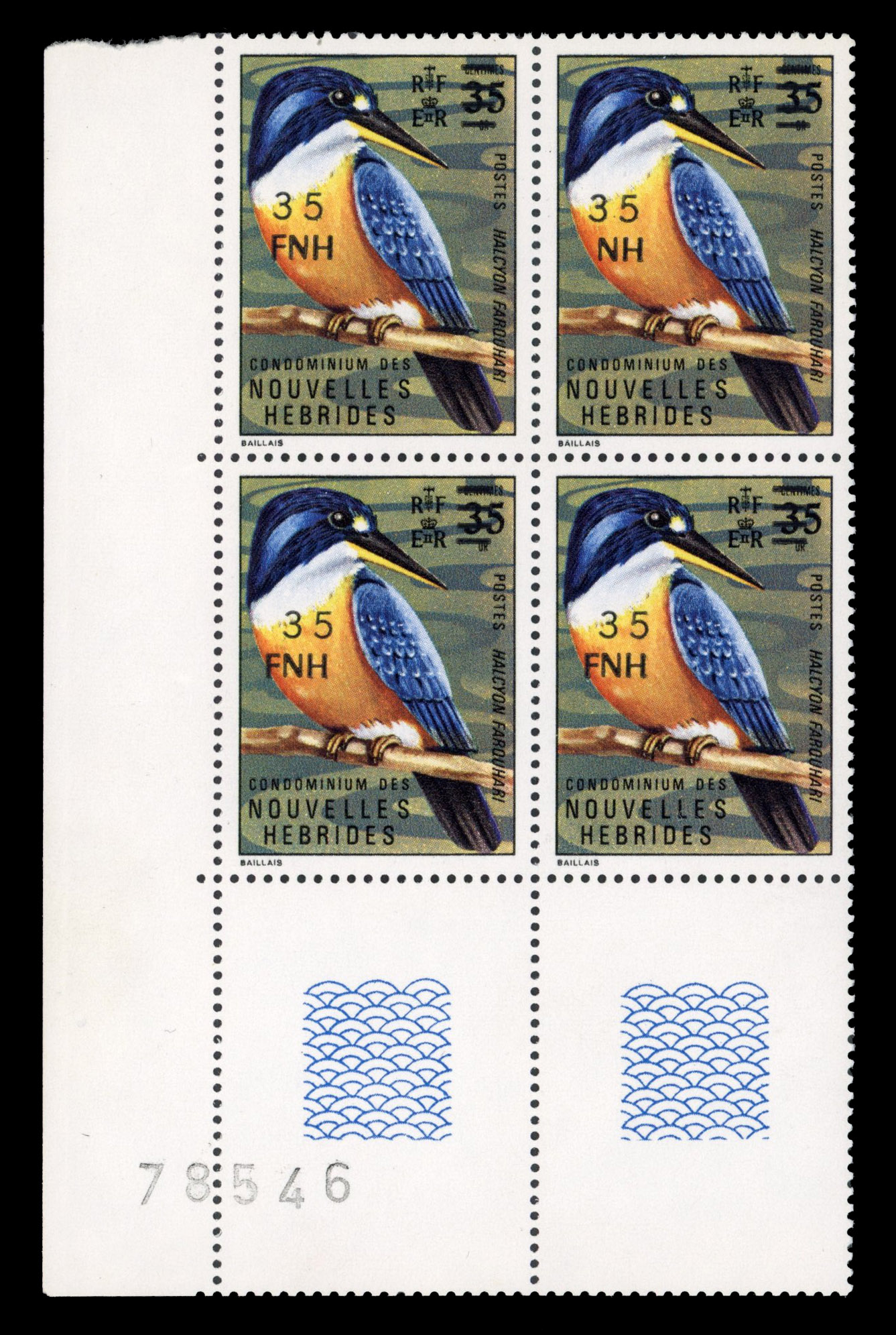 New Hebrides 1977-78 35f on 35c Kingfisher NH variety