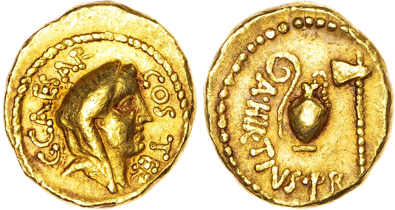 Julius Caesar (46 BC) AV Aureus, Rome, A. Hirtius, Praetor, 7.90g. 