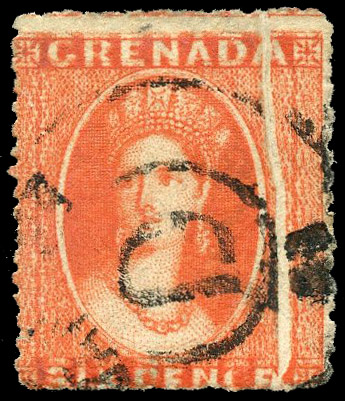 1863-71 wmk Star Star, rough perf 14 to 16, 6d vermilion showing ‘DOUBLE IMPRESSION’