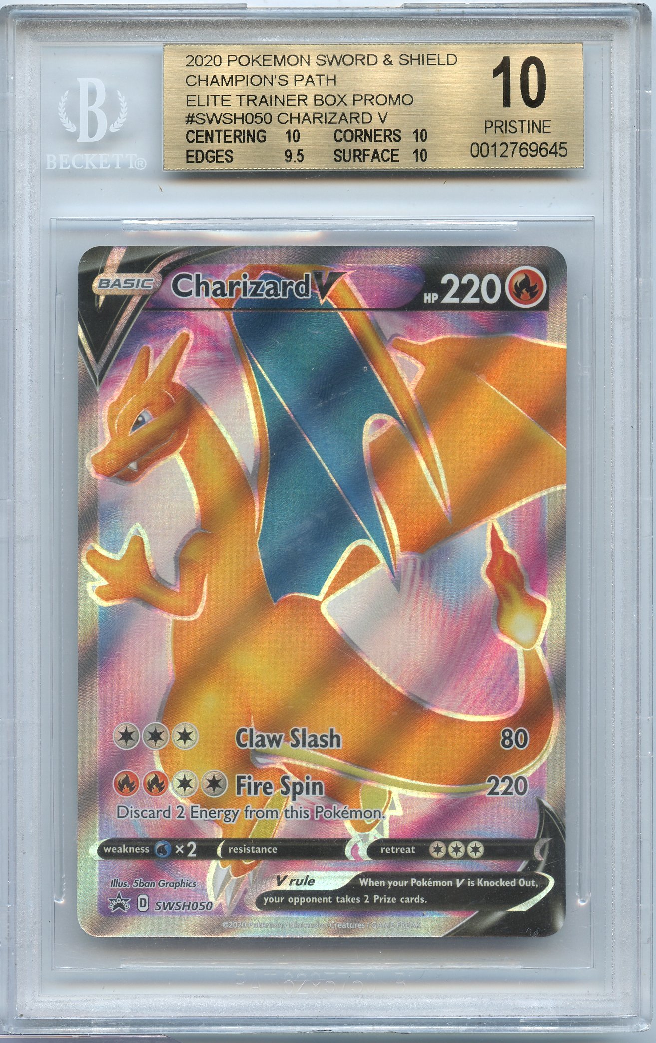 BGS 10 Charizard V #SWSH050 ETB Promo Champion's Path