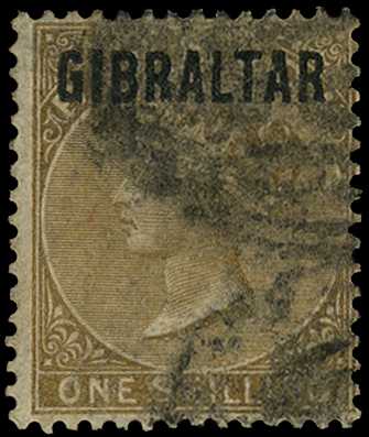 Gibraltar 1886 1s yellow-brown, used, SG 7