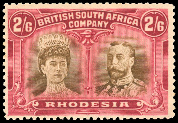 Rhodesia 1910-13 2s6d sepia and deep crimson perf 14