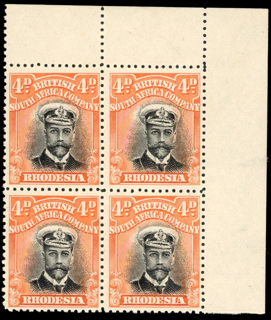 Rhodesia 4d SG 211 corner block mint