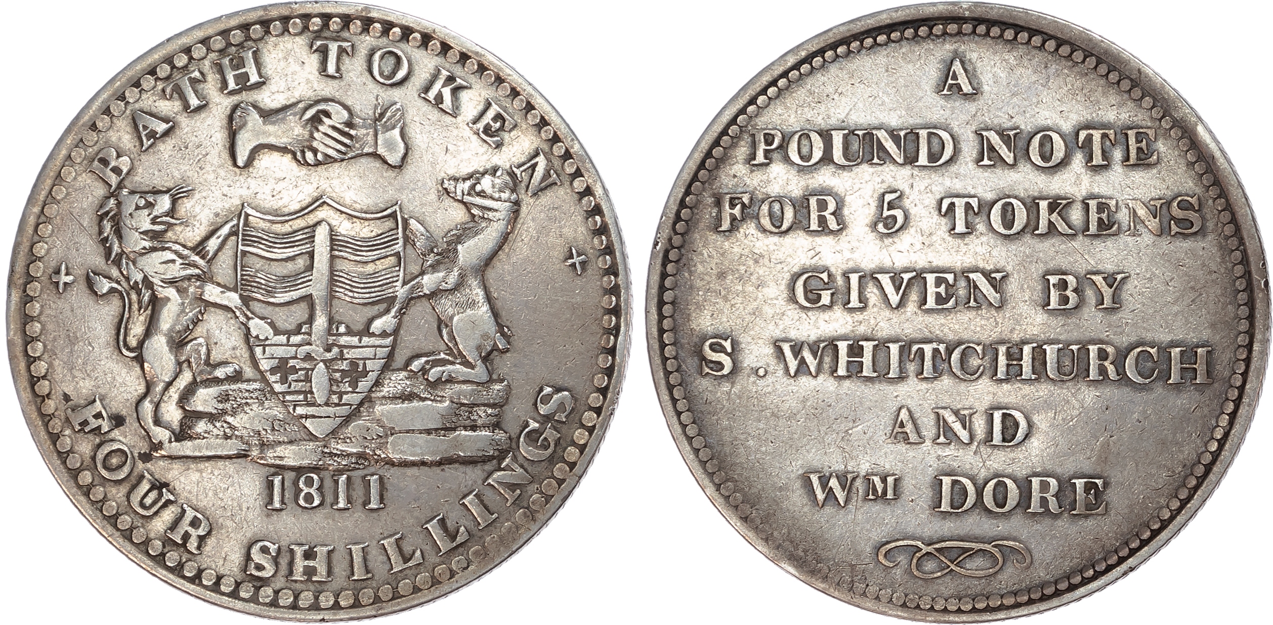 Somersetshire, Bath. S. Whitchurch and Wm Dore, silver four shillings (2). 
