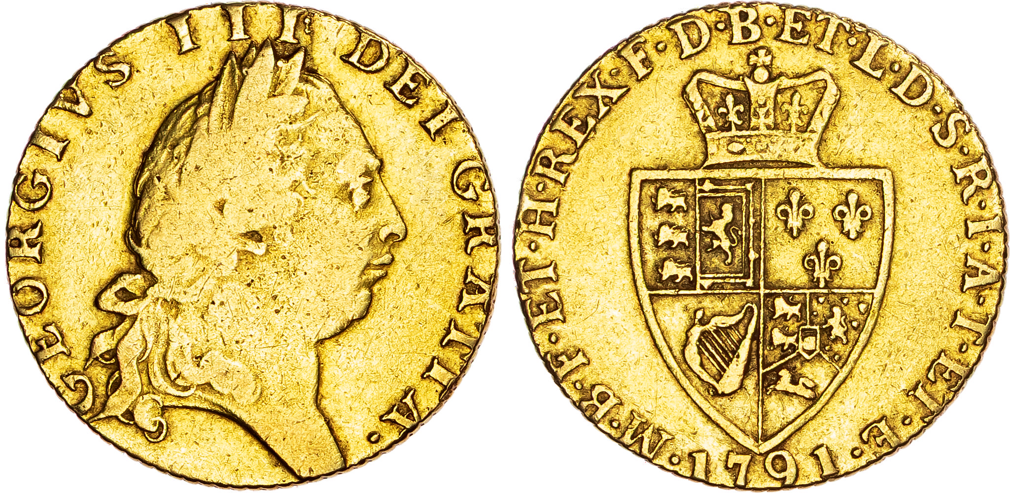 George III (1760-1820), AV ‘Spade’ Guinea, 1791.