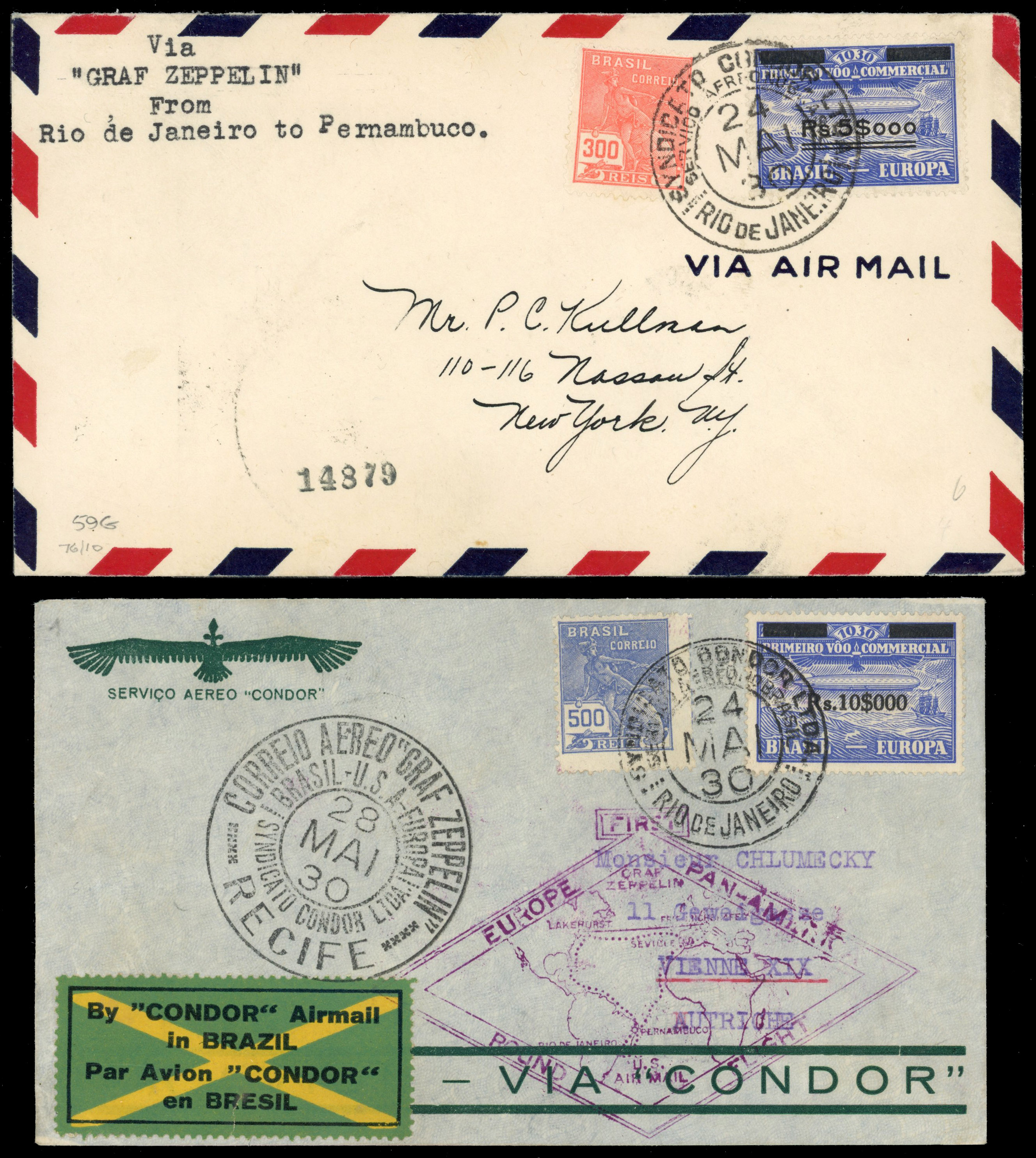 Brazil Airmail 1930 Graf Zeppelin overprint set cover to New York