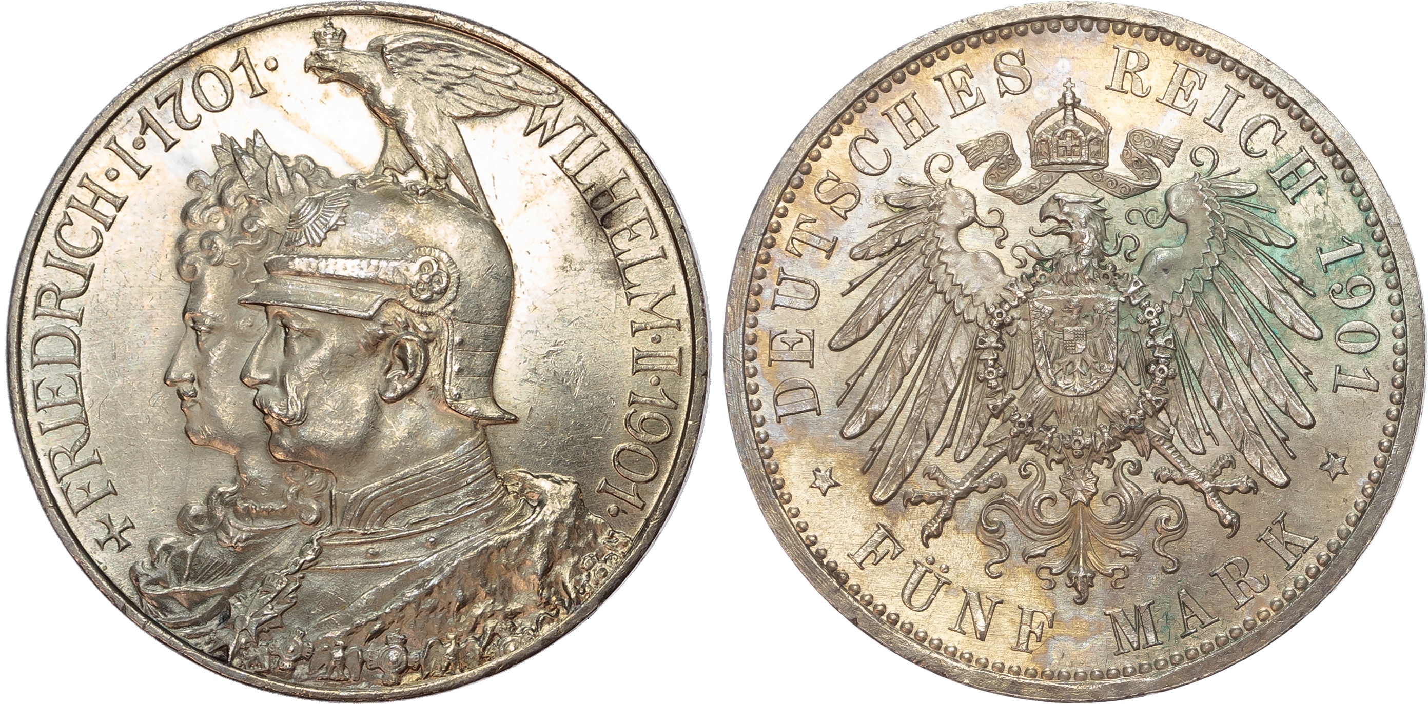 Germany, Prussia, Wilhelm II (1888-1918), 200th Anniversary of Prussia, silver 5 Marks.