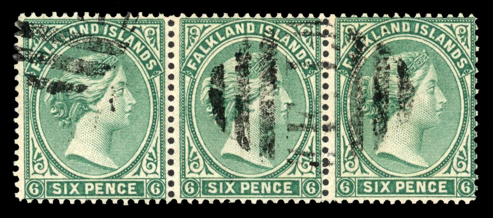 SG 3 1878 6d blue-green strip used