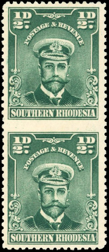 Southern Rhodesia SG 1b ½d vertical pair imperforate between mint