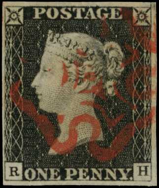 1840 1d black Plate 2 (RH) good even...