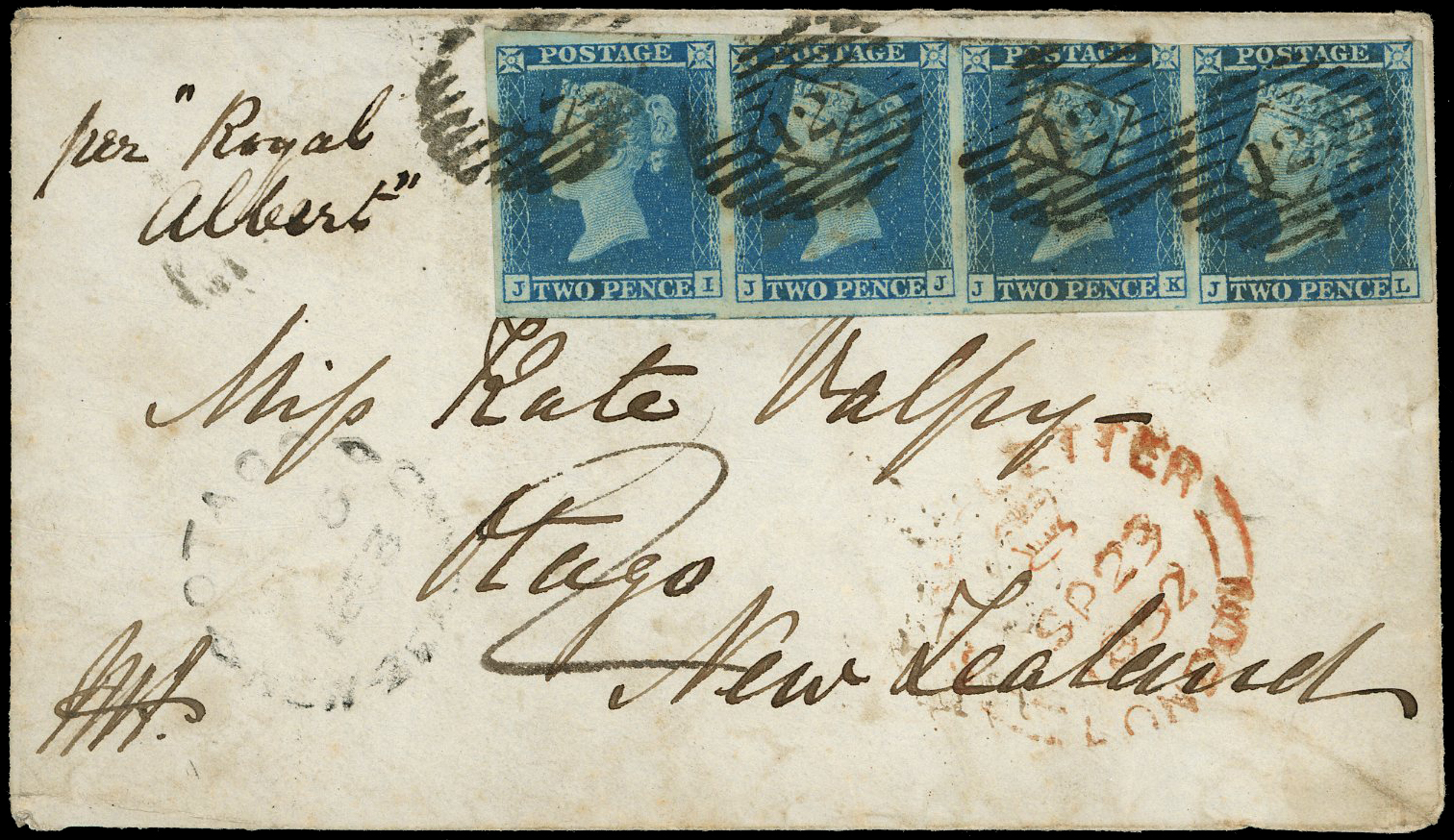 1852 Overseas Mail. London to Otago, New Zealand.