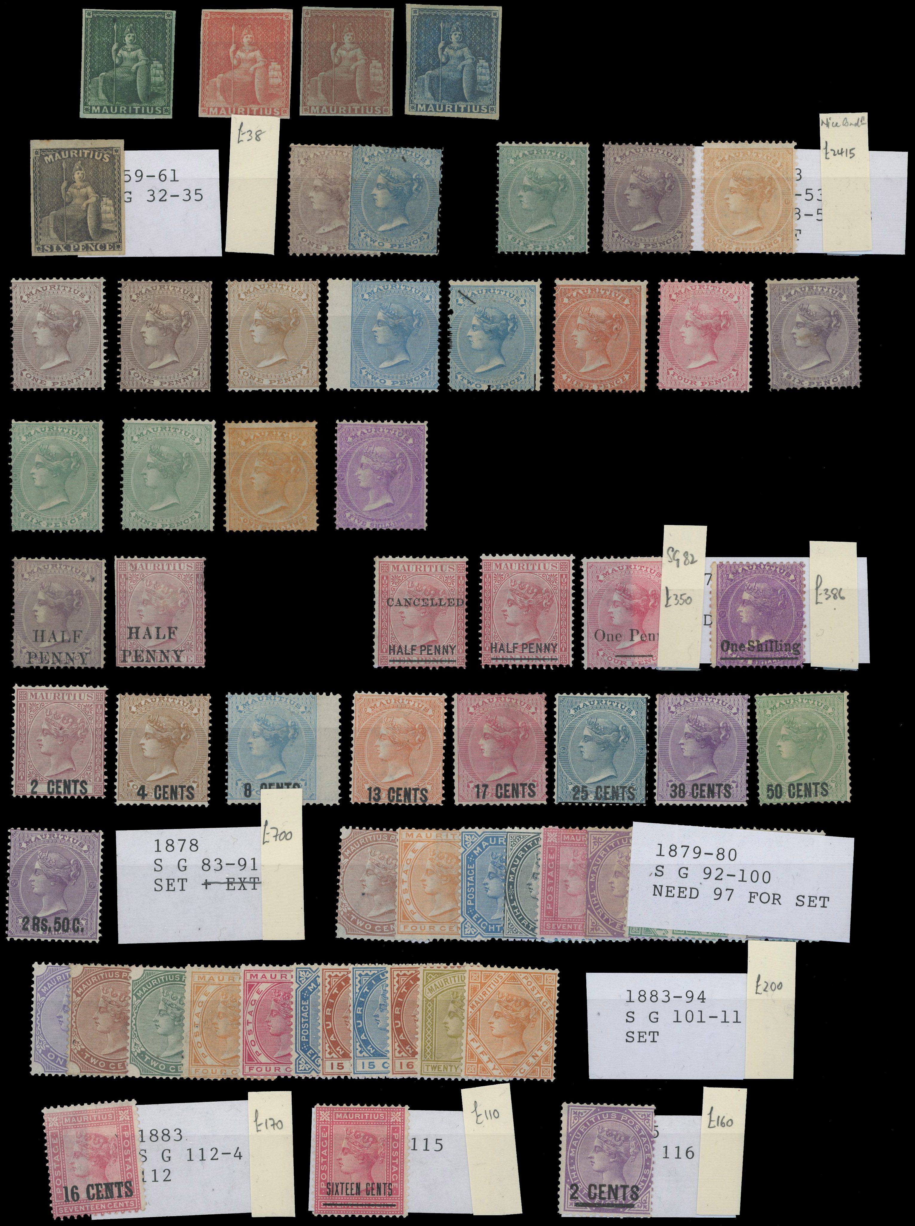 MAURITIUS: 1858 to 1935 mint collection, neatly displayed on stockcards including 1858 to (9d), 1860 1d, 2d and 6d