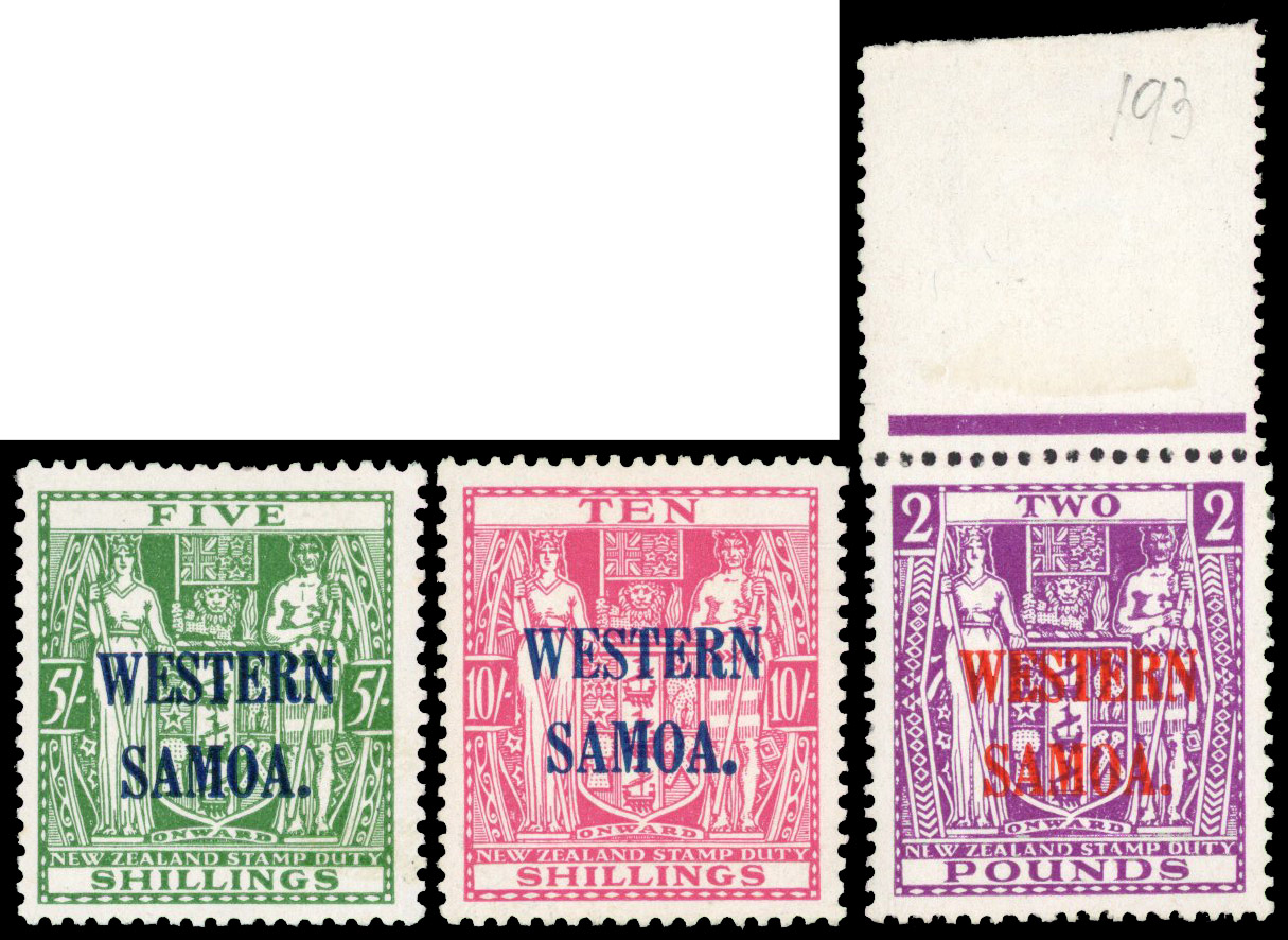 Samoa 1935-42 Wiggins Teape paper 5s, 10s, £2