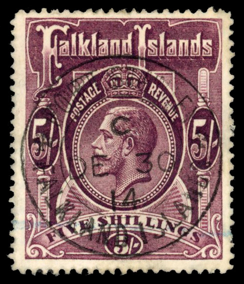 Falkland Islands 1912-20 5s reddish maroon SG 67a used cat £325