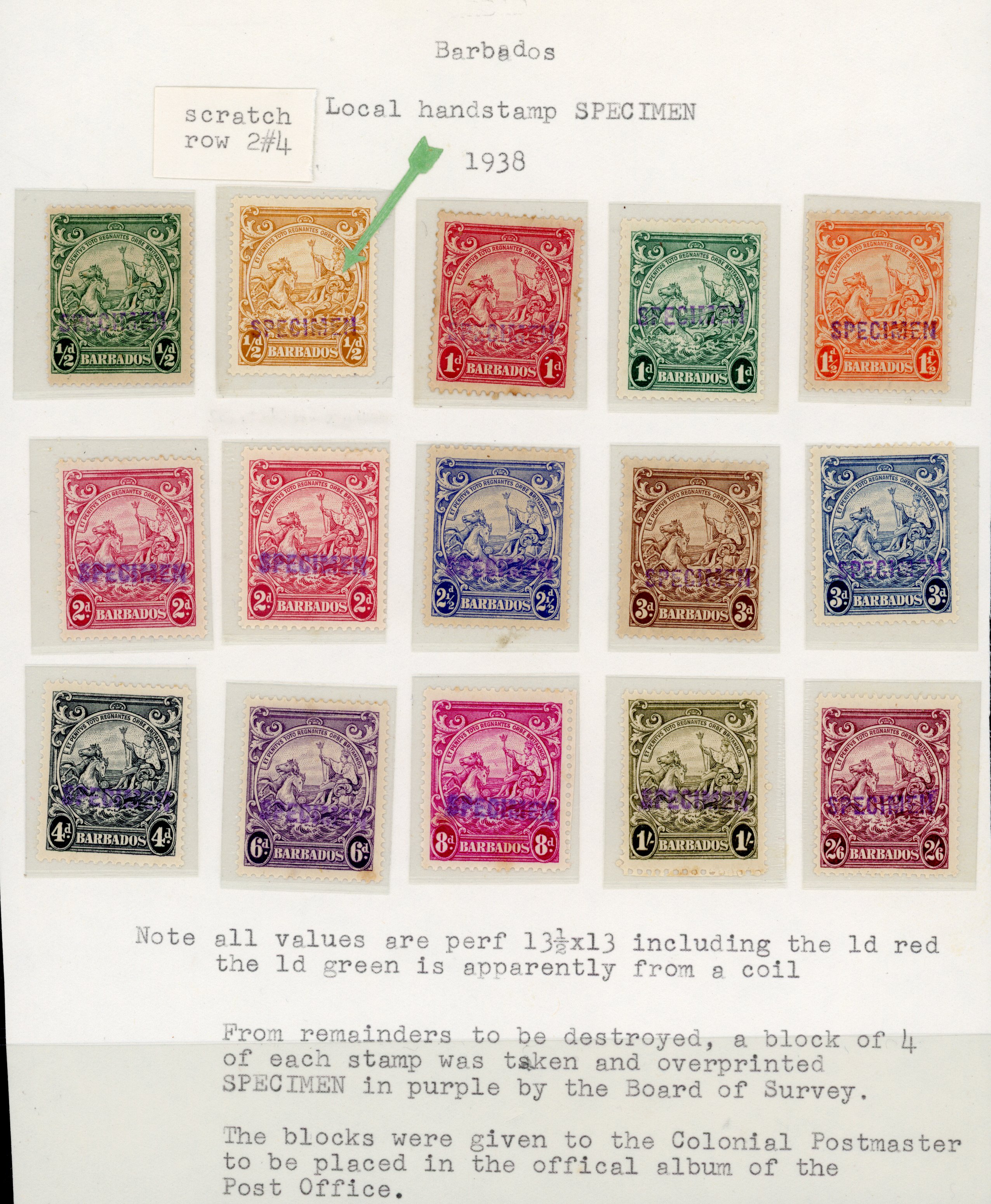 Barbados SG 248s-256s local Specimen handstamps