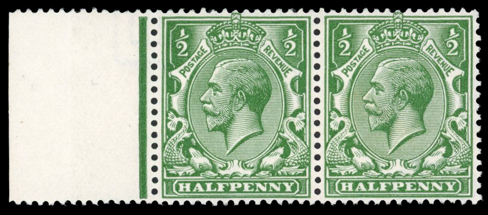GB: 1912-24 ½d deep dull cobalt-green, mint unmounted o.g., left marginal horizontal pair