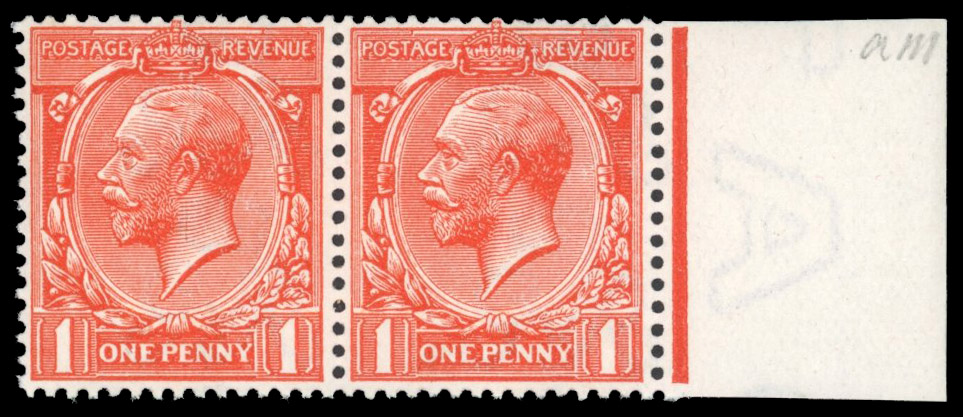 GB: 1912-24 1d orange vermilion, mint large part o.g. (left stamp unmounted) in a remarkable bight colour