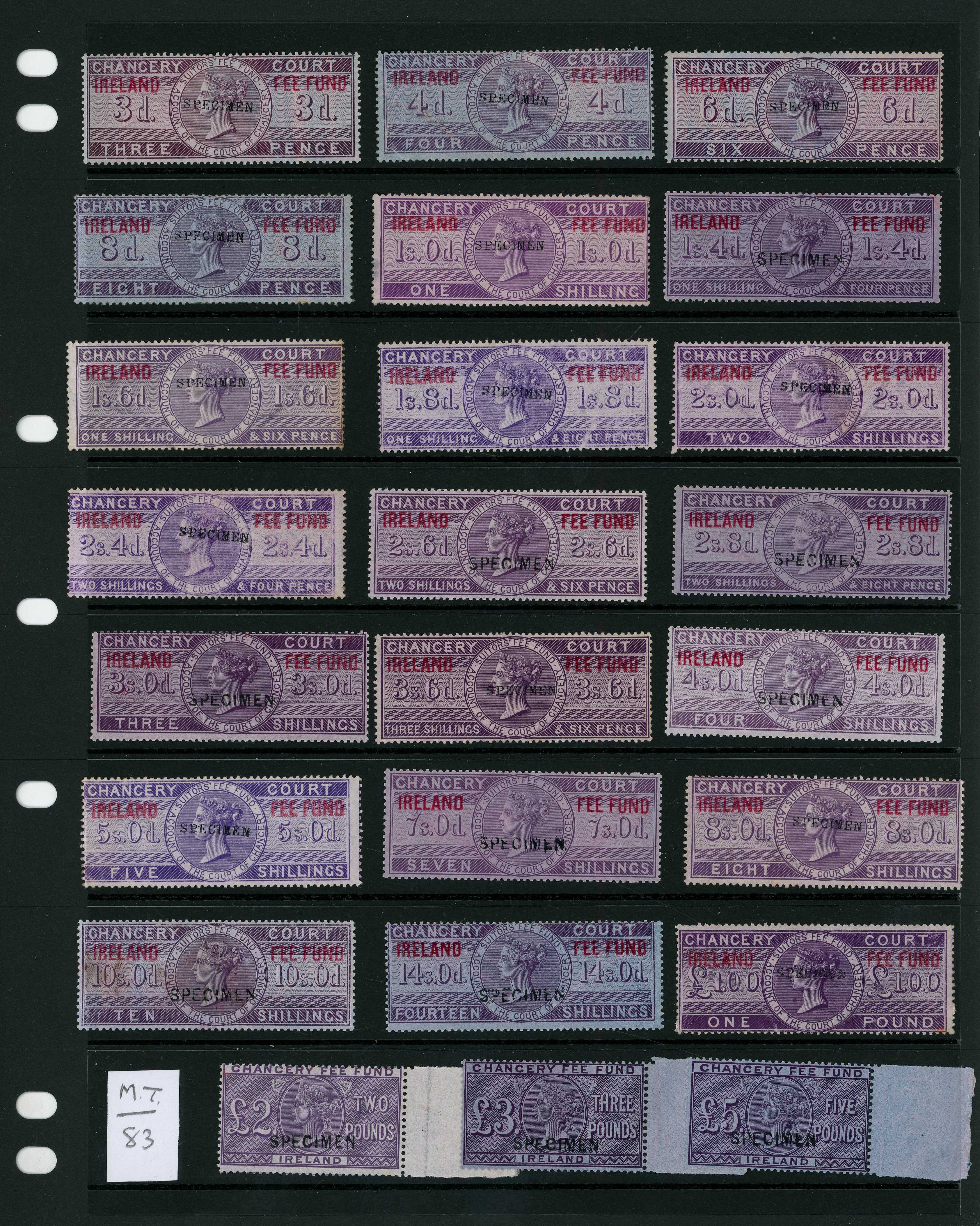Ireland Chancery Court (Fee Fund) 3d to £5 complete set Specimen
