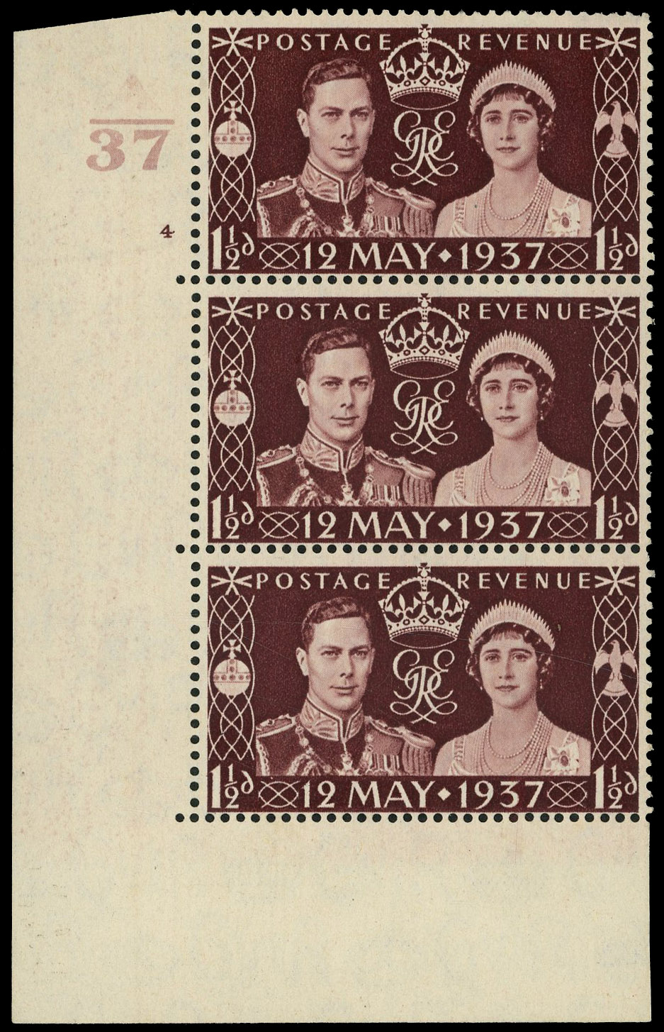 GB SG 461 Cyl. 4 no dot strip mint