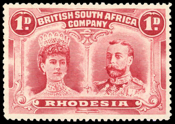 Rhodesia 1910-13 1d rose-carmine perf 15 with OD flaw