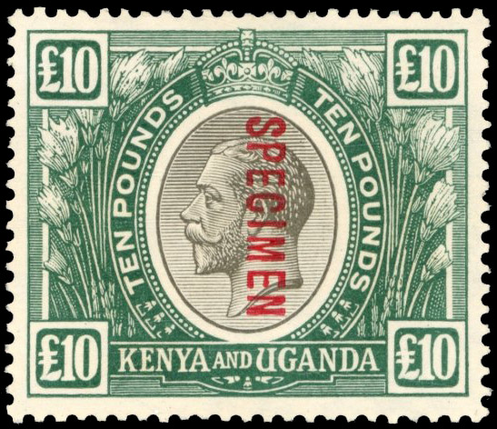 KUT SG 100s 1922 £10 black and green overprinted SPECIMEN