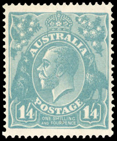 Australia 1918-23 Single wmk 1s4d. deep turquoise Large part o.g. S.G. 66b, £3,500