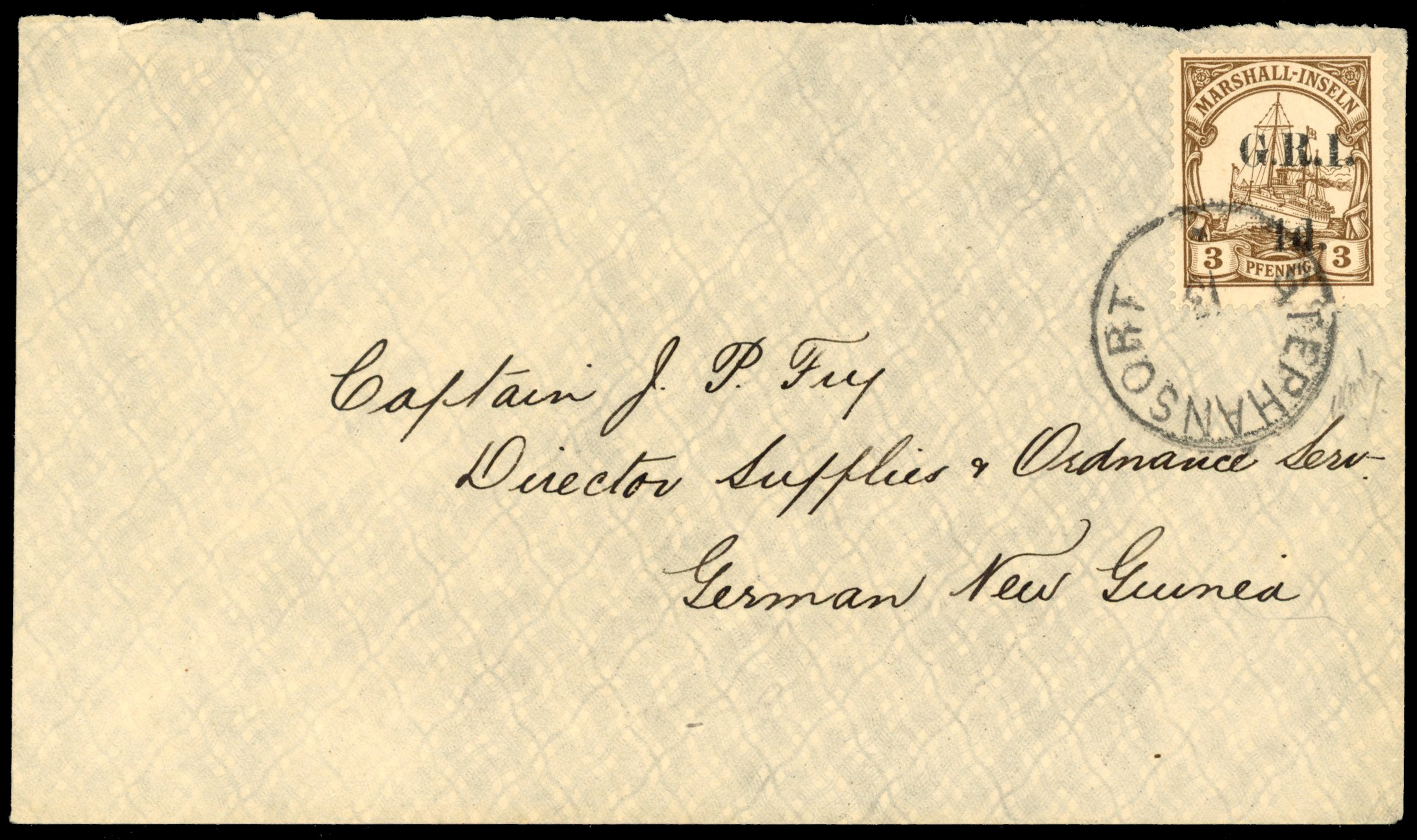 New Guinea SG 50 1914 1d on 3pf local cover