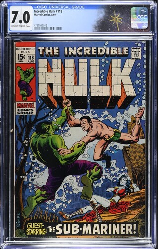 Incredible Hulk #118 CGC 7.0 Sub-Mariner vs. Hulk (Marvel Comics, 1969) Off-white to white pages
