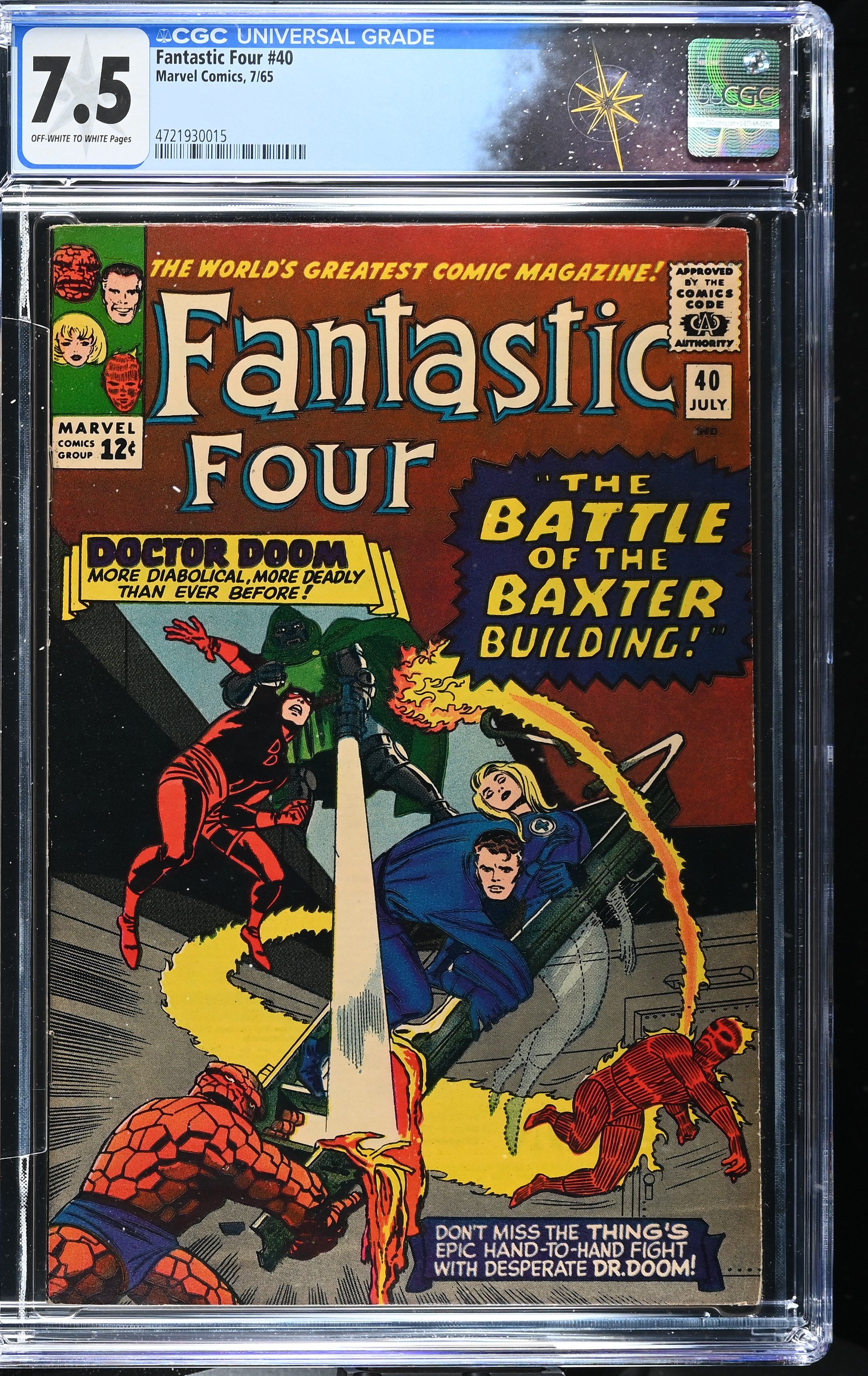Fantastic Four #40 CGC 7.5 “The Battle of the Baxter Building” (Marvel Comics, 1965) Off-White to White Pages