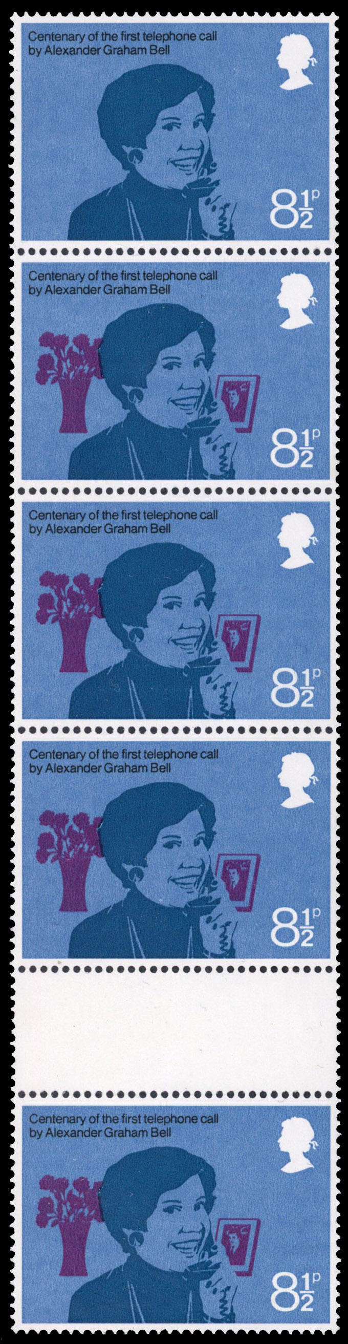 Great Britain SG 997a deep rose omitted in vertical strip mint 