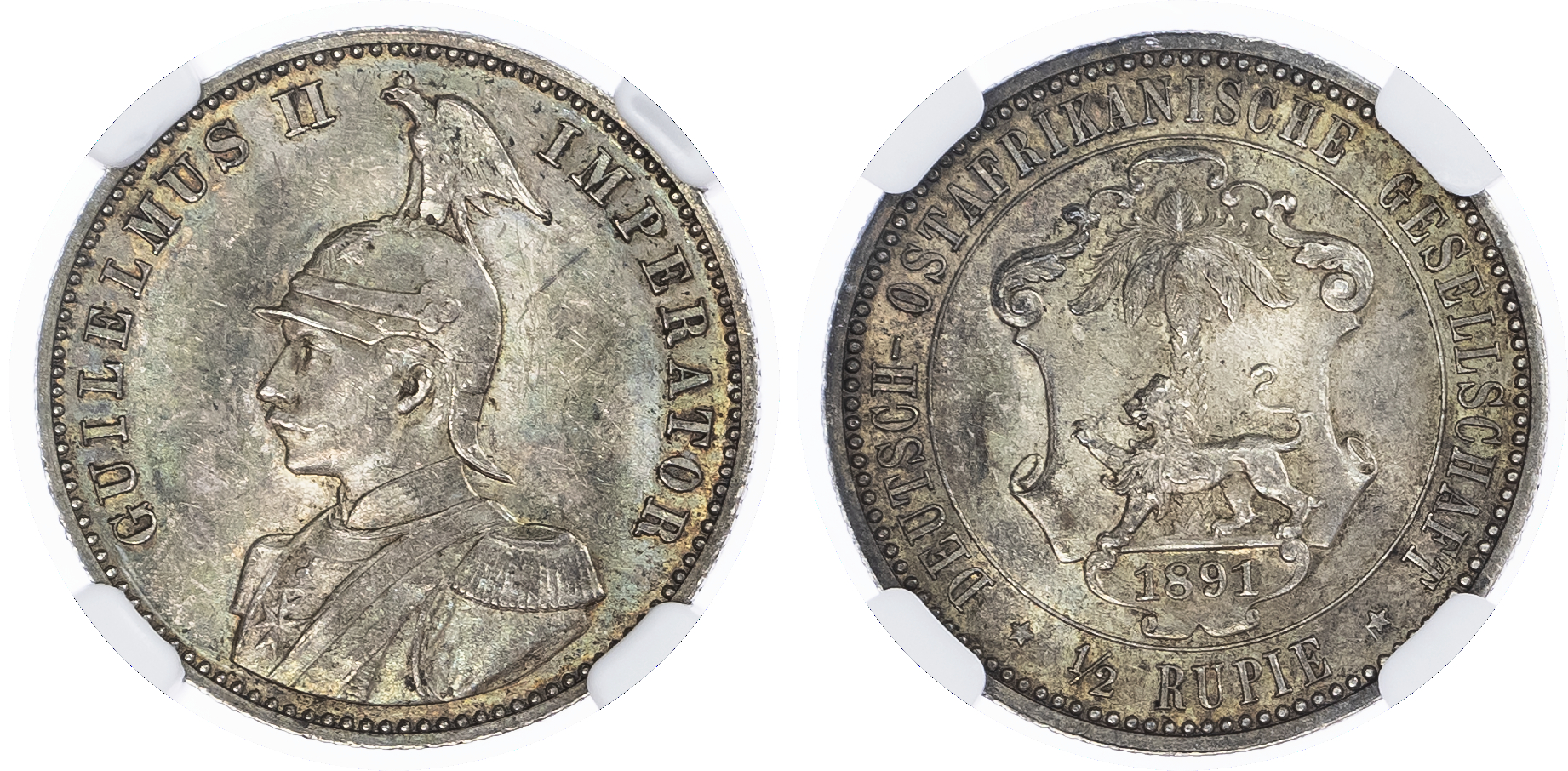 German East Africa. Wilhelm II AR 1/2 Rupie. 1891. 