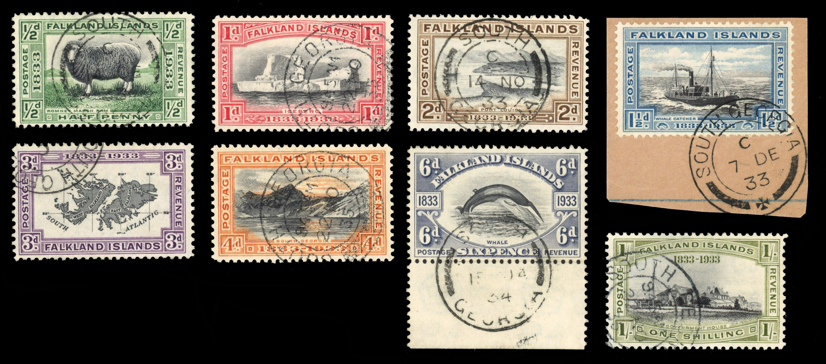 South Georgia. SG Z54-61 Centenary set to 1/- used in