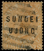 1882-4 8c orange overprinted Types 11 and 14, lightly used with barred cancel.  Rare, but defective at base, visible on...