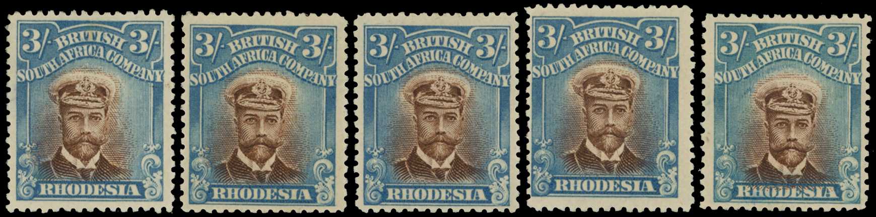 1913-7 3/- Head Die II, perf 14. Five part...