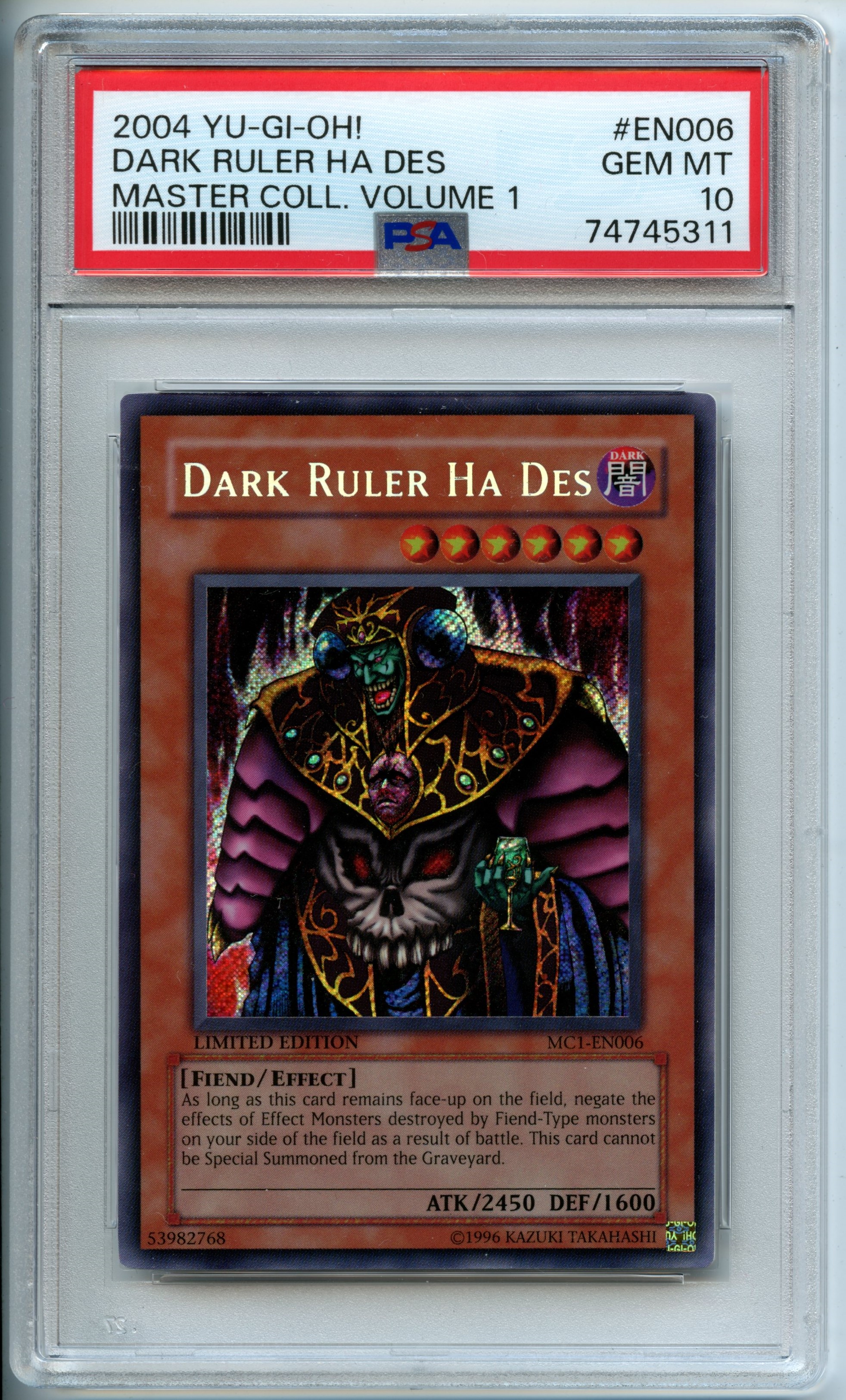 Yu-Gi-Oh! - Dark Ruler Ha Des   - Master Collection Volume 1 - PSA 10 