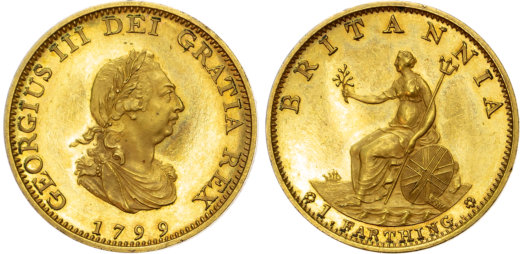 George III (1760-1820), Gilt Pattern Farthing, 1799