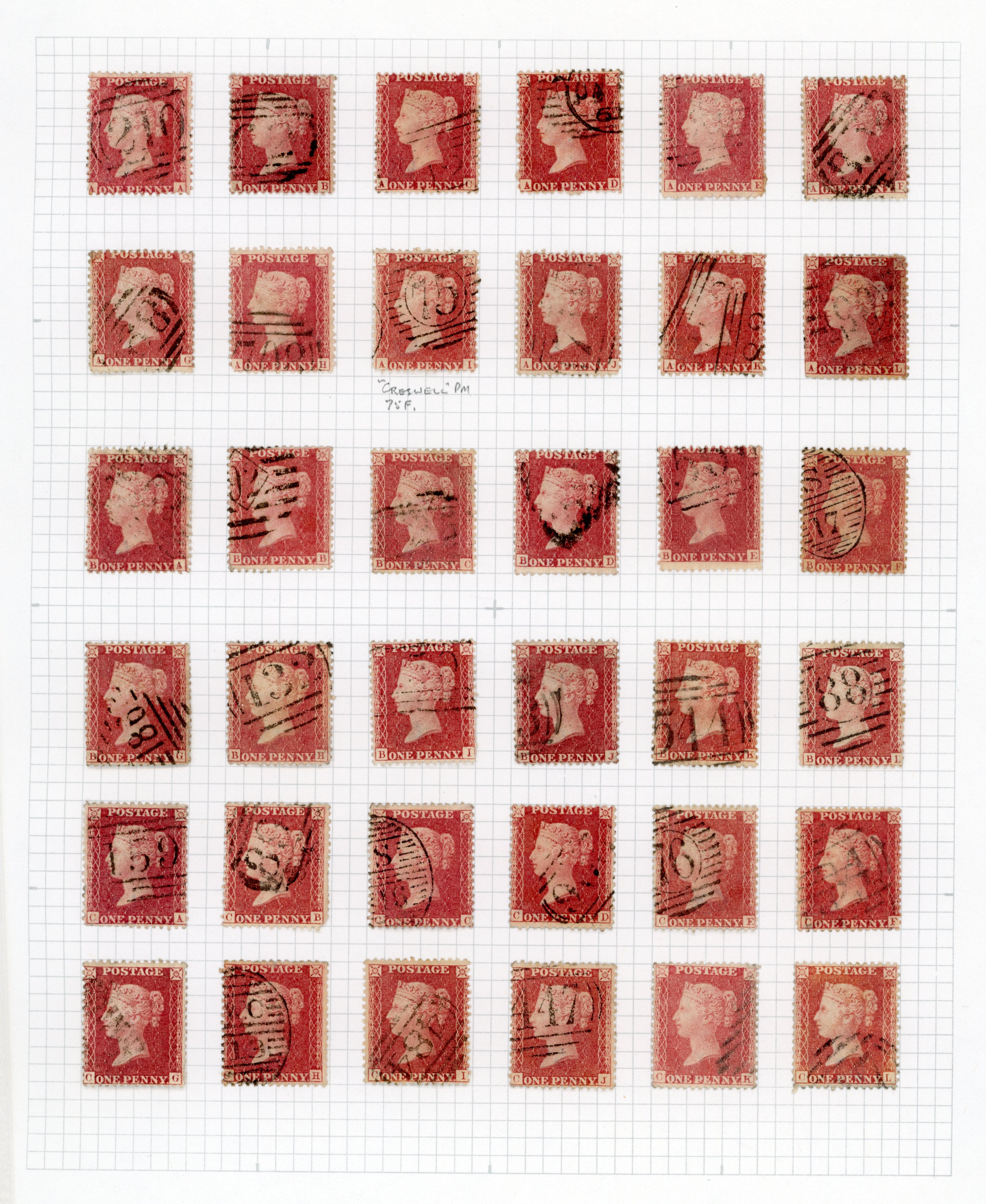 GB 1857 1d rose-red Plate 67 almost complete reconstruction used