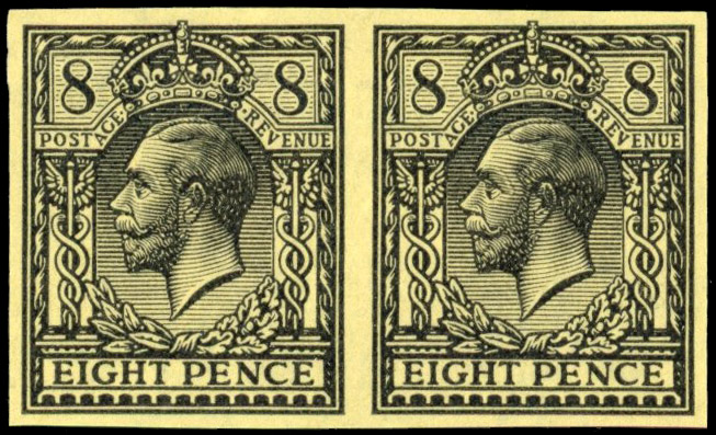 Great Britain 1913 8d Black/yellow, Horizontal Pair, BPMA Imprimatur, SG 390