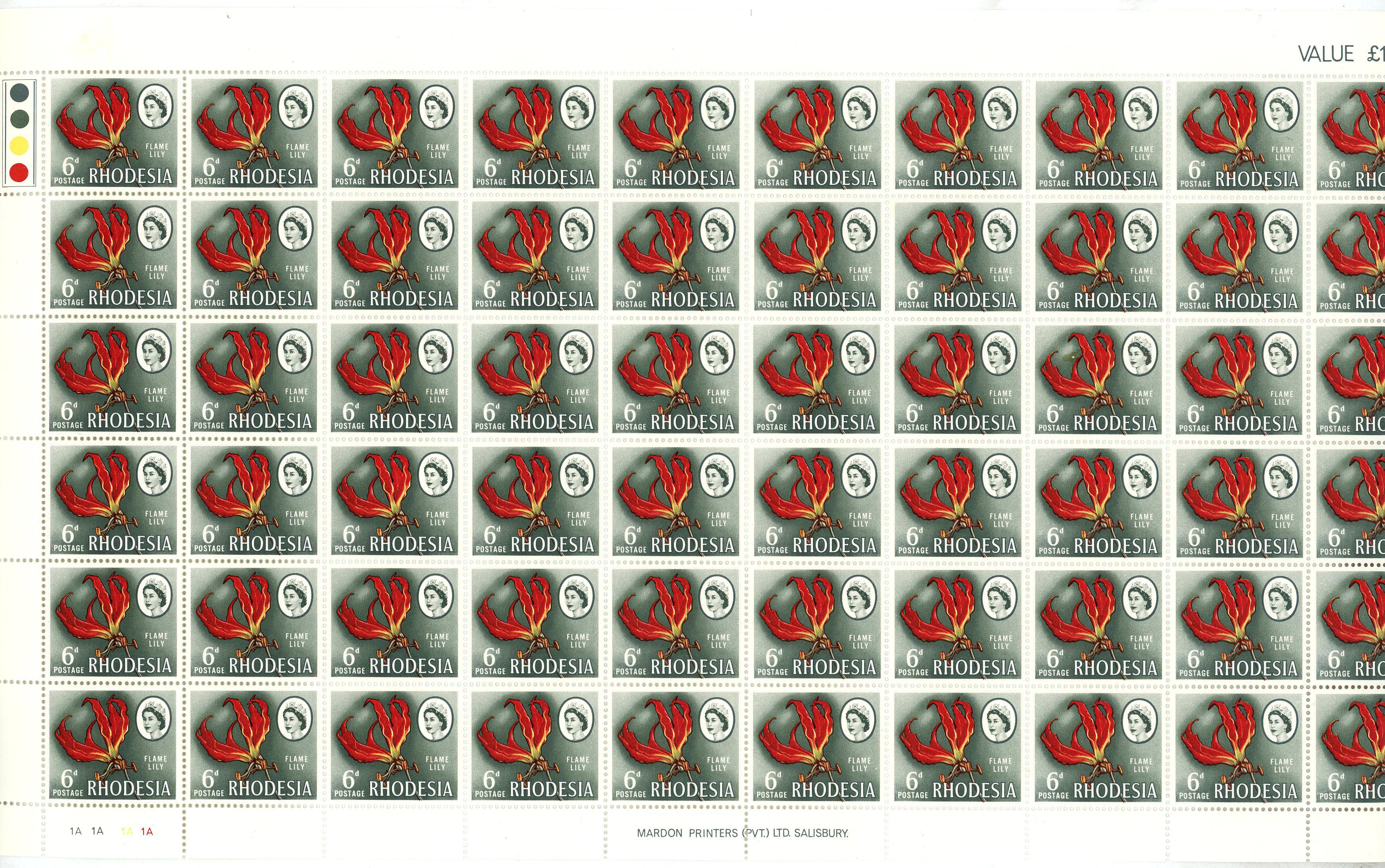 Rhodesia 1966 Mardon Trial printing 6d white and supreme chromo sheets/blocks SG...