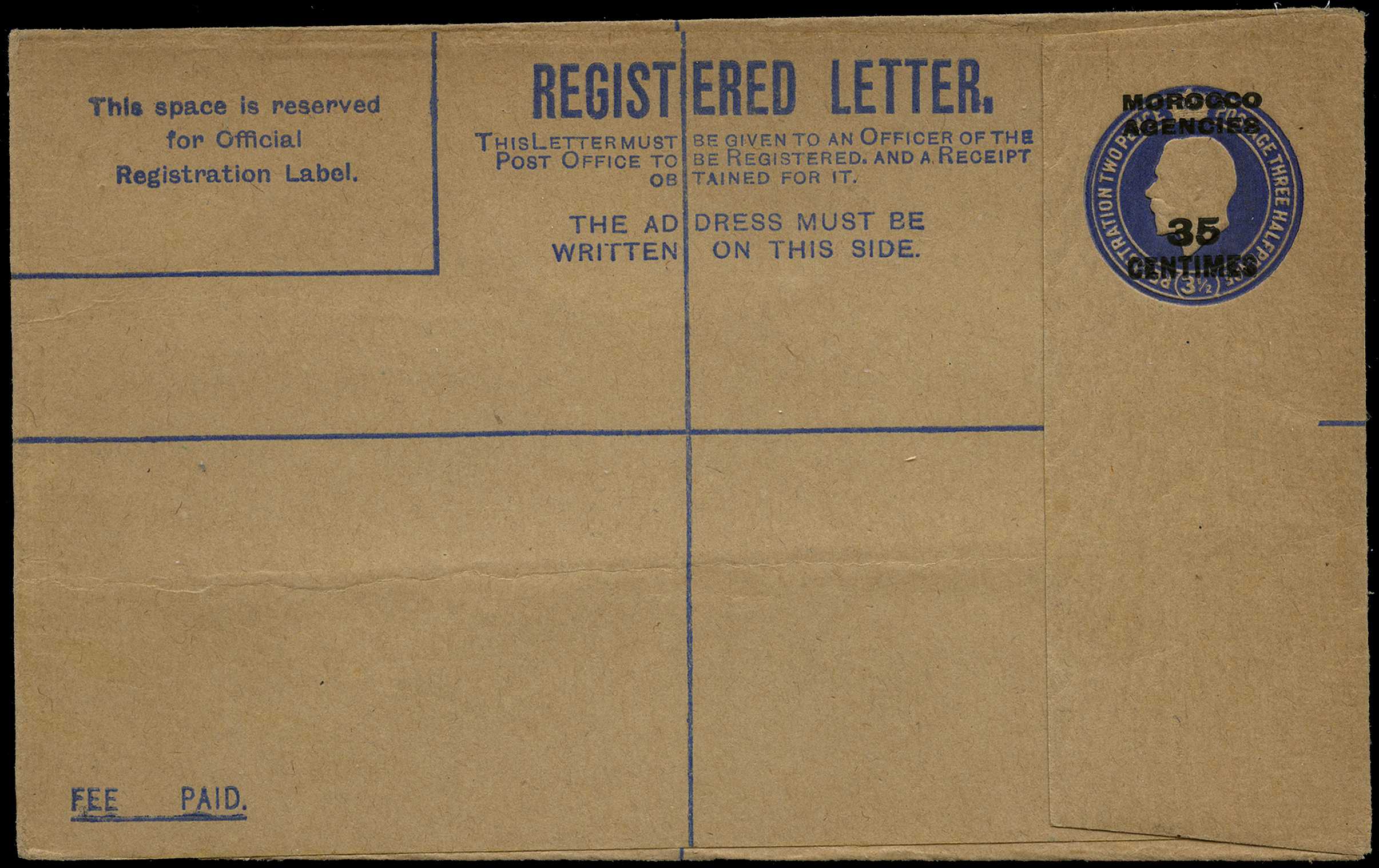 Registered envelope: 1918 35ct on 3½d blue...