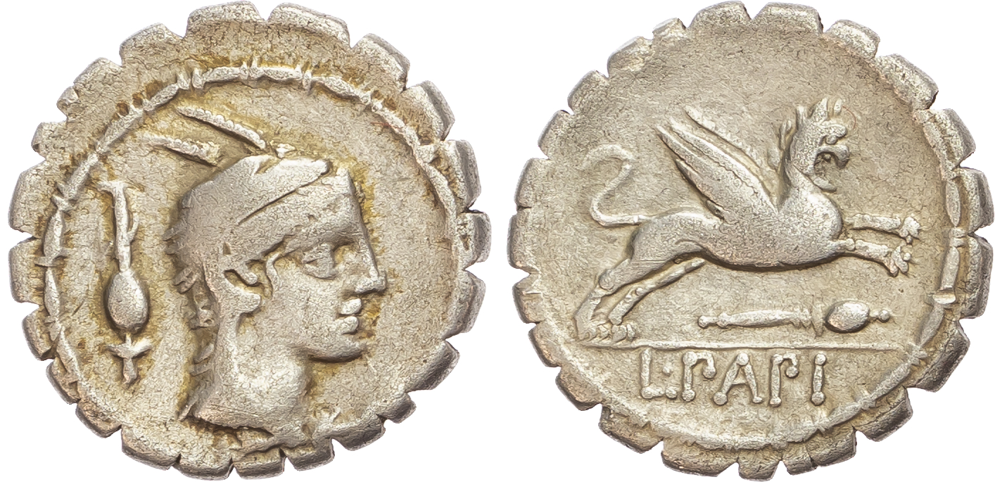 C. Papius (79 BC) AR Denarius Serratus, Rome, 3.80g. 