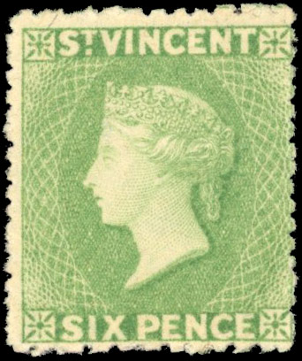 St Vincent SG 23 1877 6d pale green mint
